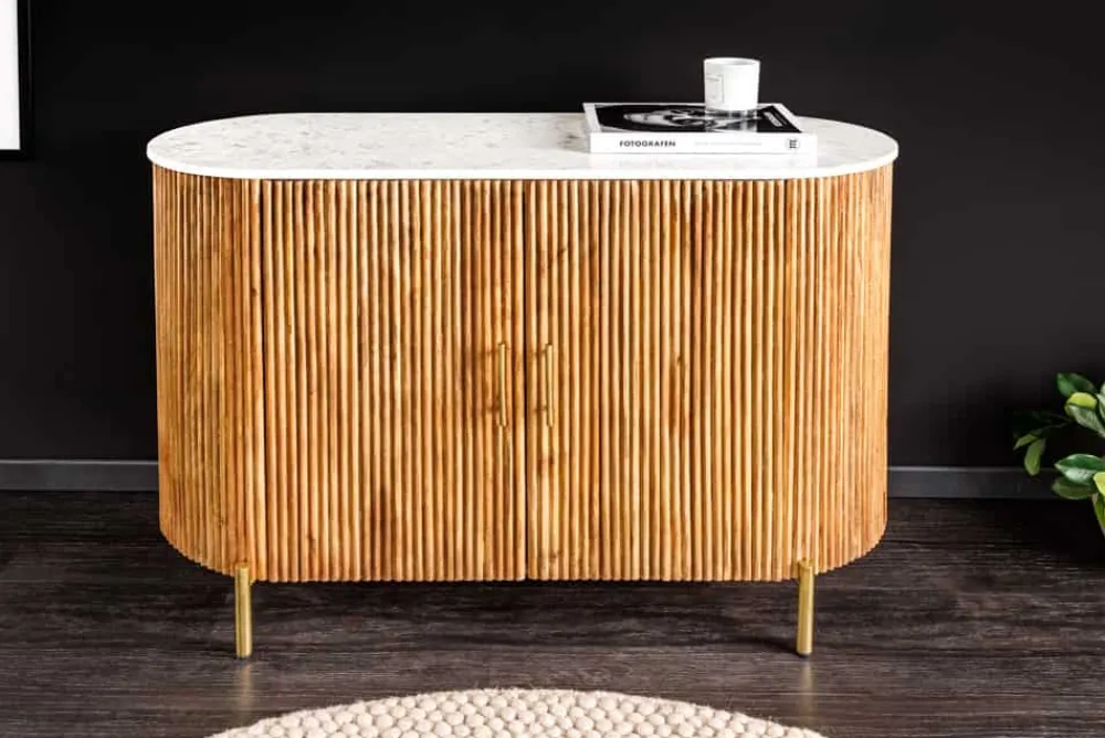 Riess-Ambiente Mehr...|Retro Möbel > Massives Sideboard TRES CHIC 105cm natur Mangoholz weiß Marmor gold Metall