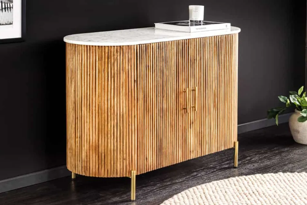 Riess-Ambiente Mehr...|Retro Möbel > Massives Sideboard TRES CHIC 105cm natur Mangoholz weiß Marmor gold Metall