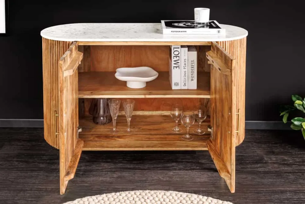 Riess-Ambiente Mehr...|Retro Möbel > Massives Sideboard TRES CHIC 105cm natur Mangoholz weiß Marmor gold Metall