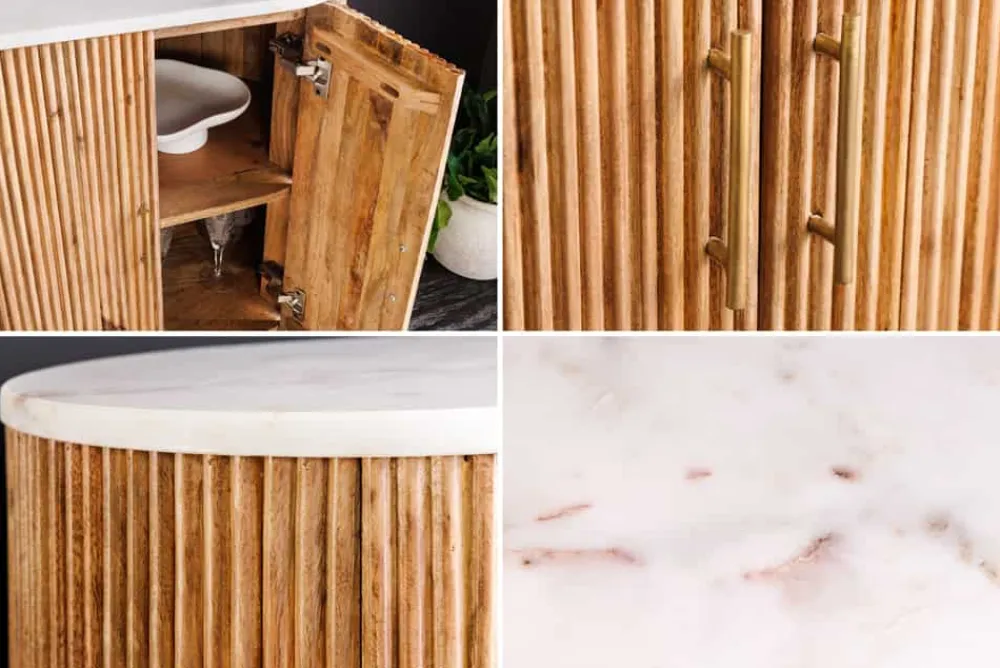 Riess-Ambiente Mehr...|Retro Möbel > Massives Sideboard TRES CHIC 75cm natur Mangoholz weiß Marmor gold Metall