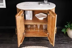 Riess-Ambiente Mehr...|Retro Möbel > Massives Sideboard TRES CHIC 75cm natur Mangoholz weiß Marmor gold Metall