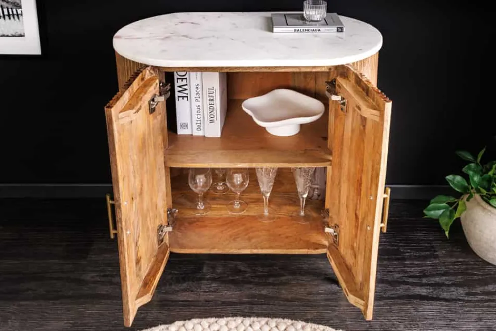 Riess-Ambiente Mehr...|Retro Möbel > Massives Sideboard TRES CHIC 75cm natur Mangoholz weiß Marmor gold Metall
