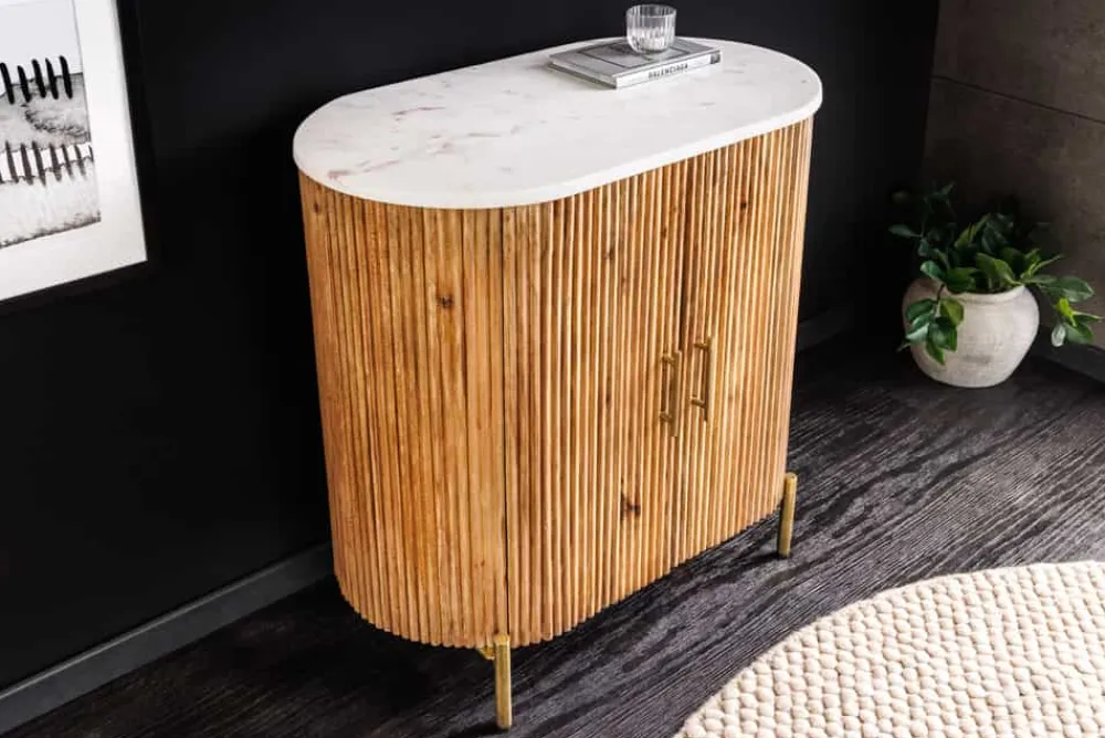 Riess-Ambiente Mehr...|Retro Möbel > Massives Sideboard TRES CHIC 75cm natur Mangoholz weiß Marmor gold Metall