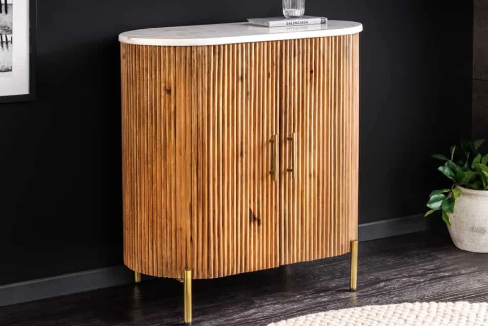 Riess-Ambiente Mehr...|Retro Möbel > Massives Sideboard TRES CHIC 75cm natur Mangoholz weiß Marmor gold Metall
