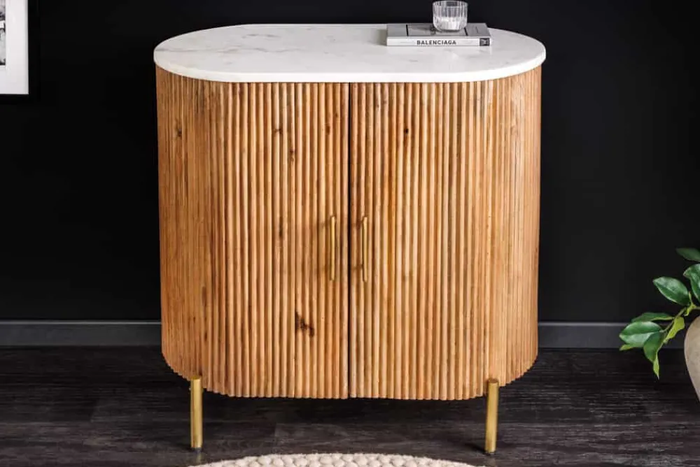 Riess-Ambiente Mehr...|Retro Möbel > Massives Sideboard TRES CHIC 75cm natur Mangoholz weiß Marmor gold Metall