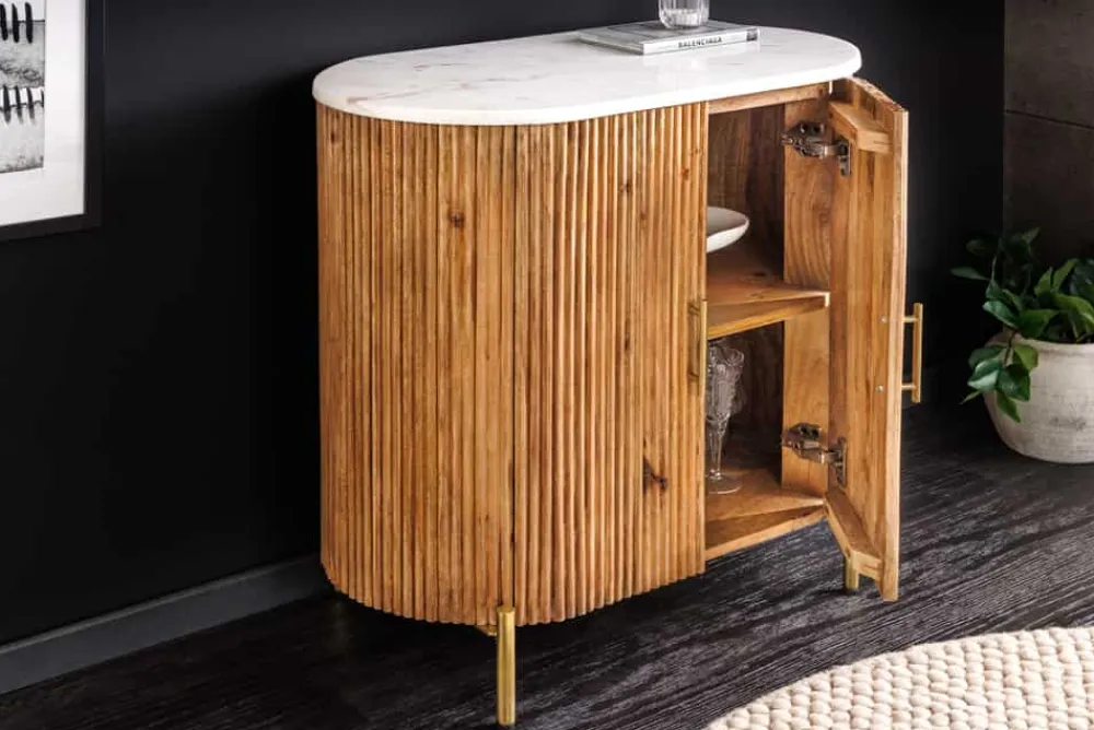 Riess-Ambiente Mehr...|Retro Möbel > Massives Sideboard TRES CHIC 75cm natur Mangoholz weiß Marmor gold Metall