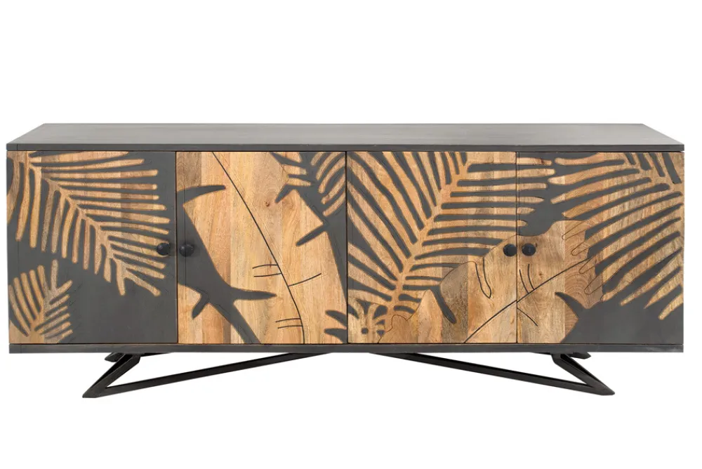 Riess-Ambiente Mehr...|Sideboards & Kommoden > Massives Sideboard TROPICAL 160cm grau Mangoholz florales Design Boho Metallgestell