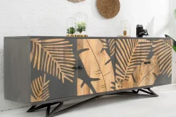 Riess-Ambiente Mehr...|Sideboards & Kommoden > Massives Sideboard TROPICAL 160cm grau Mangoholz florales Design Boho Metallgestell