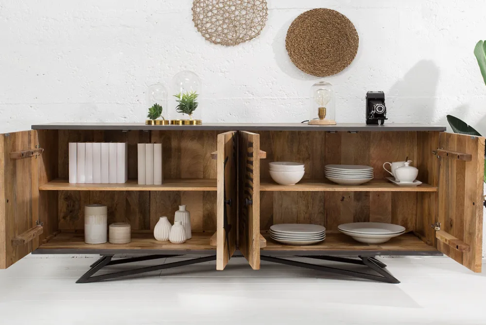 Riess-Ambiente Mehr...|Sideboards & Kommoden > Massives Sideboard TROPICAL 160cm grau Mangoholz florales Design Boho Metallgestell