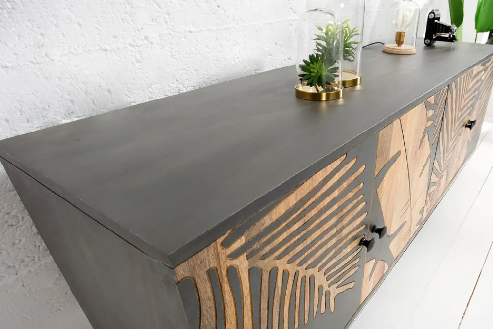 Riess-Ambiente Mehr...|Sideboards & Kommoden > Massives Sideboard TROPICAL 160cm grau Mangoholz florales Design Boho Metallgestell