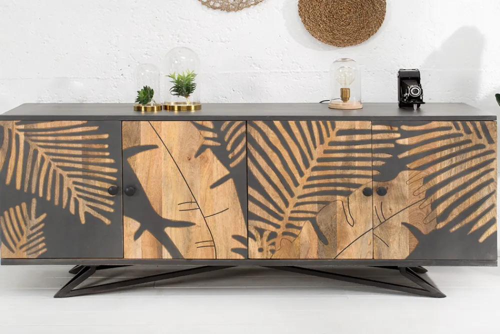 Riess-Ambiente Mehr...|Sideboards & Kommoden > Massives Sideboard TROPICAL 160cm grau Mangoholz florales Design Boho Metallgestell