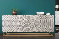 Riess-Ambiente Mehr...|Massivholzschränke > Massives Sideboard ZEN CIRCLES 180cm weiß schwarz gold Mangoholz 3D-Design