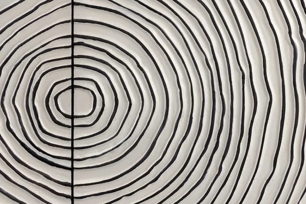 Riess-Ambiente Mehr...|Massivholzschränke > Massives Sideboard ZEN CIRCLES 180cm weiß schwarz gold Mangoholz 3D-Design