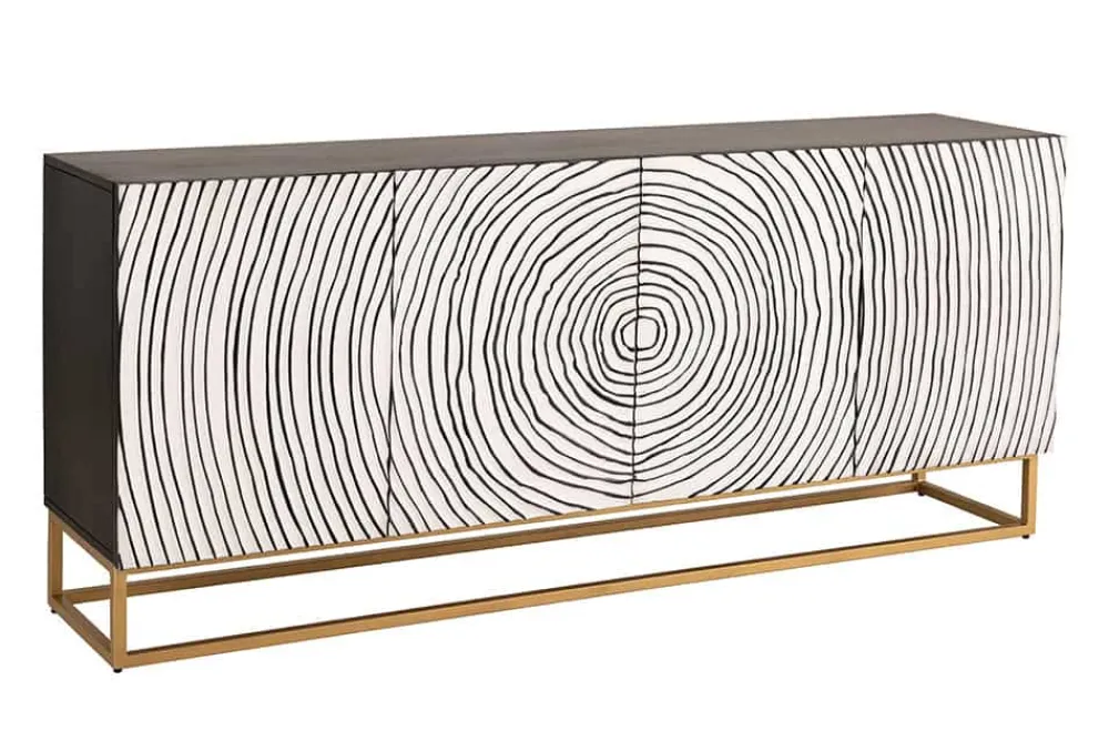 Riess-Ambiente Mehr...|Massivholzschränke > Massives Sideboard ZEN CIRCLES 180cm weiß schwarz gold Mangoholz 3D-Design