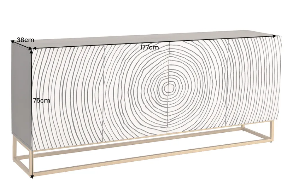 Riess-Ambiente Mehr...|Massivholzschränke > Massives Sideboard ZEN CIRCLES 180cm weiß schwarz gold Mangoholz 3D-Design
