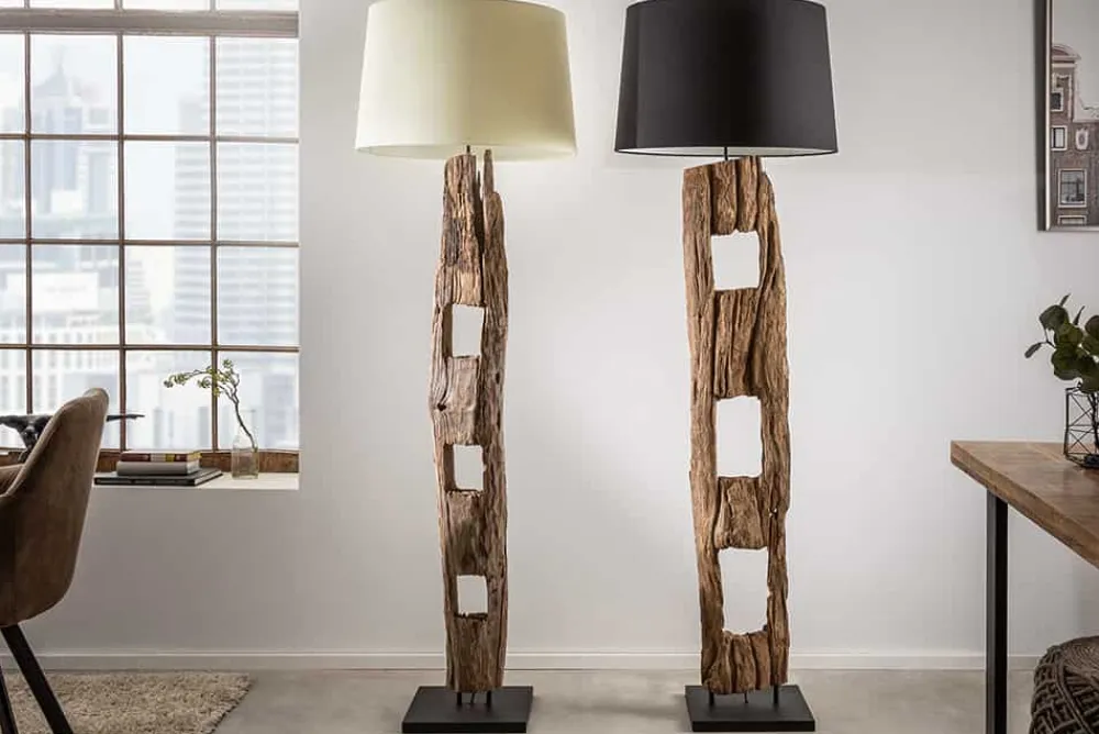 Riess-Ambiente Mehr...|Mehr... > Massive Stehlampe BARRACUDA 177cm natur Akazie Baumwollschirm schwarz Baumstamm
