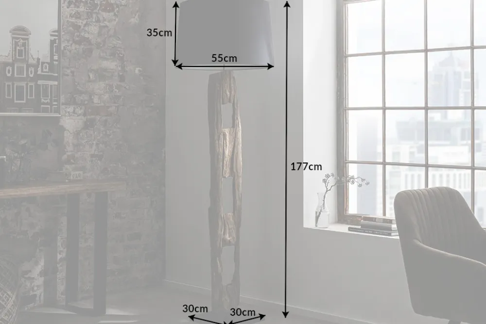 Riess-Ambiente Mehr...|Mehr... > Massive Stehlampe BARRACUDA 177cm natur Akazie Baumwollschirm schwarz Baumstamm