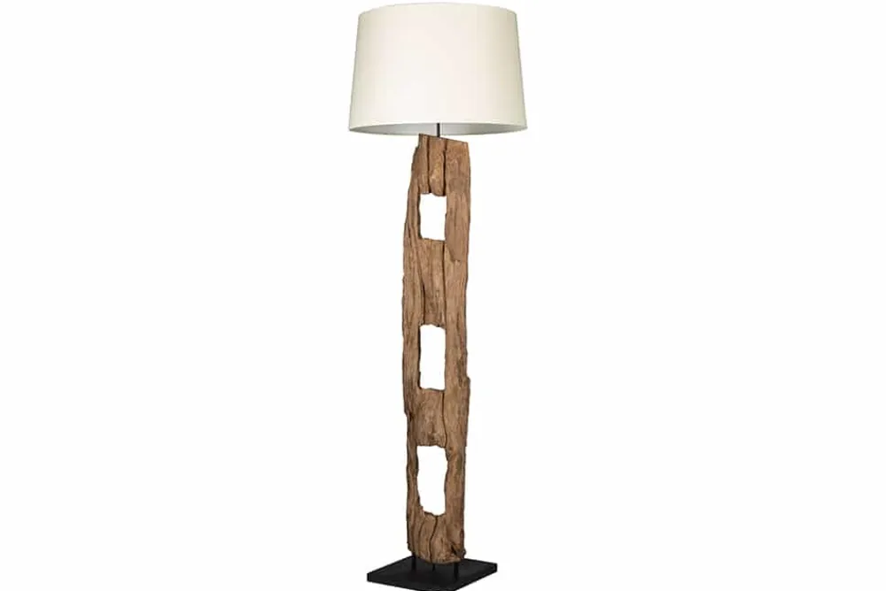 Riess-Ambiente Mehr...|Mehr... > Massive Stehlampe BARRACUDA 177cm natur Akazienholz Baumwollschirm weiß Baumstamm