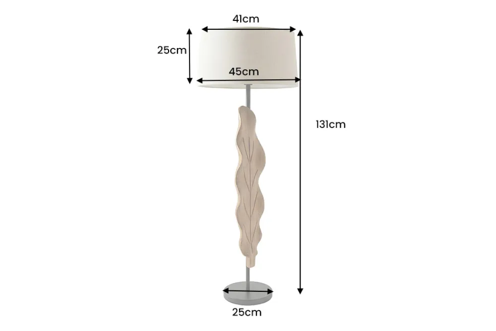 Riess-Ambiente Stehleuchten > Massive Stehlampe LEAF 130cm weiß natur Teakholz Blatt-Design mit Stoffschirm