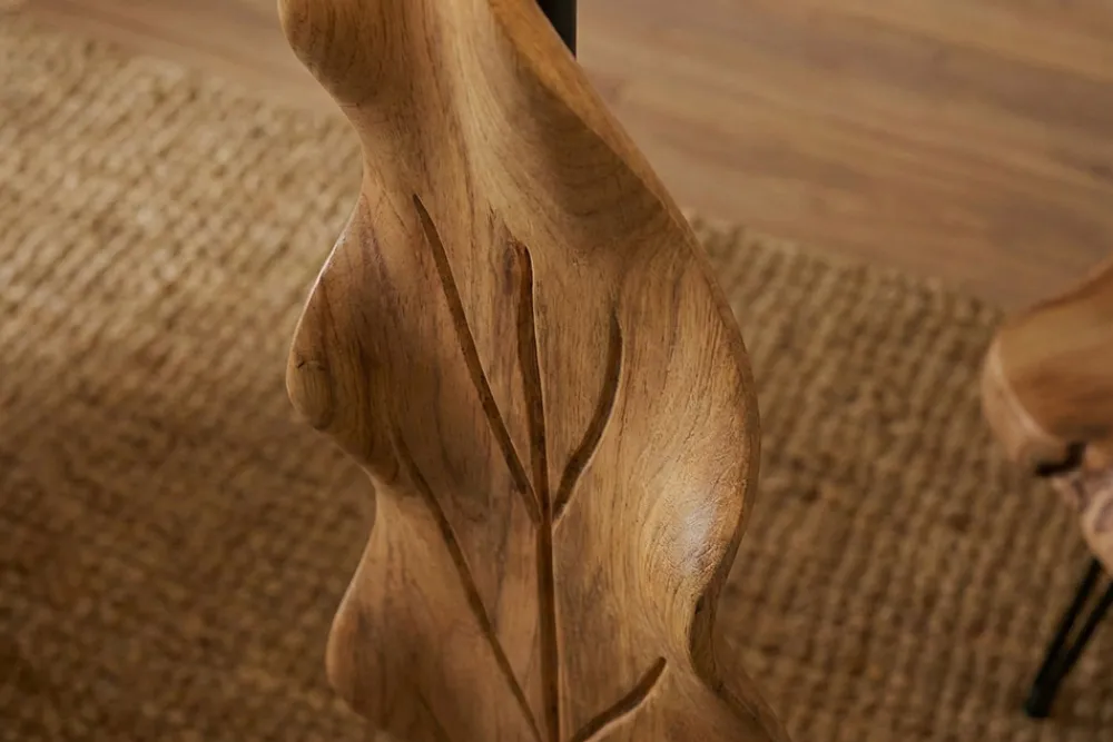 Riess-Ambiente Stehleuchten > Massive Stehlampe LEAF 130cm weiß natur Teakholz Blatt-Design mit Stoffschirm