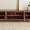 Riess-Ambiente Retro Möbel|Tv- & Lowboards > Massives TV-Board ADLON 200cm braun Mangoholz schwarz Metall Lowboard mit 3D- Front