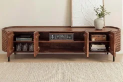 Riess-Ambiente Retro Möbel|Tv- & Lowboards > Massives TV-Board ADLON 200cm braun Mangoholz schwarz Metall Lowboard mit 3D- Front