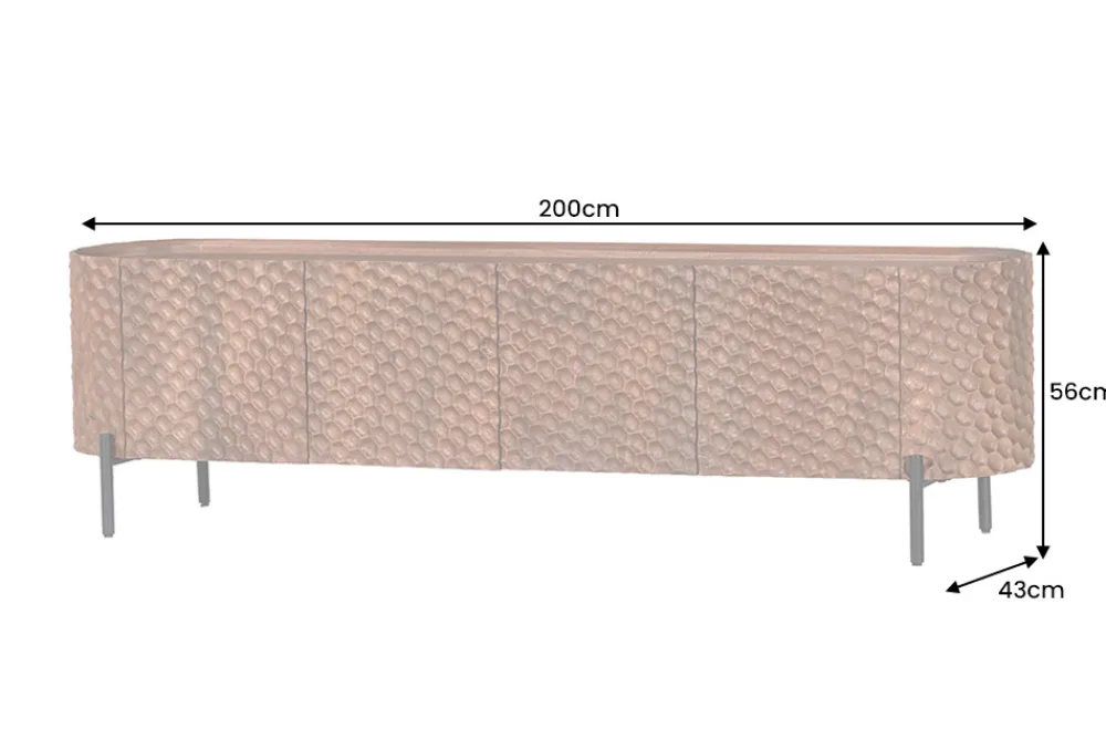 Riess-Ambiente Retro Möbel|Tv- & Lowboards > Massives TV-Board ADLON 200cm braun Mangoholz schwarz Metall Lowboard mit 3D- Front