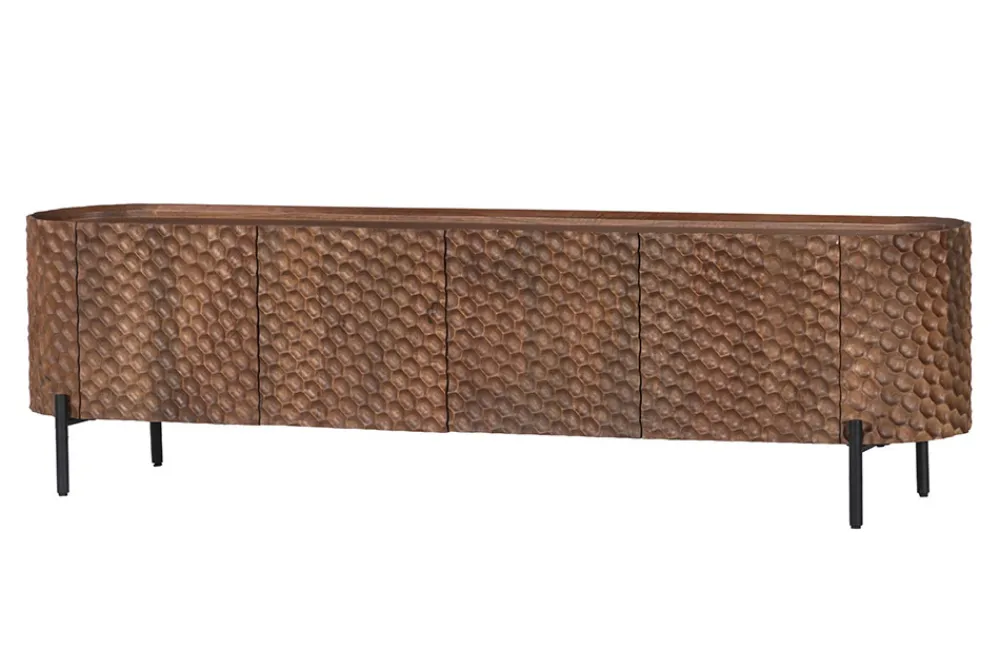 Riess-Ambiente Retro Möbel|Tv- & Lowboards > Massives TV-Board ADLON 200cm braun Mangoholz schwarz Metall Lowboard mit 3D- Front