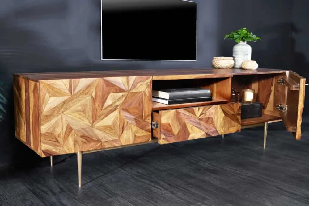 Riess-Ambiente Mehr...|Retro Möbel > Massives TV-Board ALPINE 160cm braun Sheesham stone finish Metall matt gold