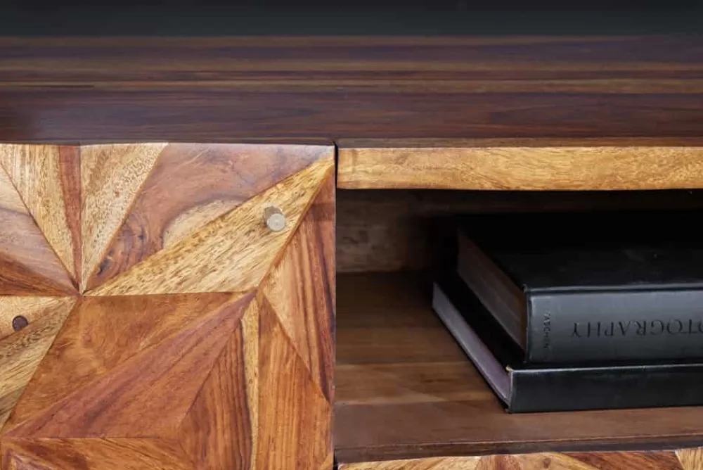 Riess-Ambiente Mehr...|Retro Möbel > Massives TV-Board ALPINE 160cm braun Sheesham stone finish Metall matt gold