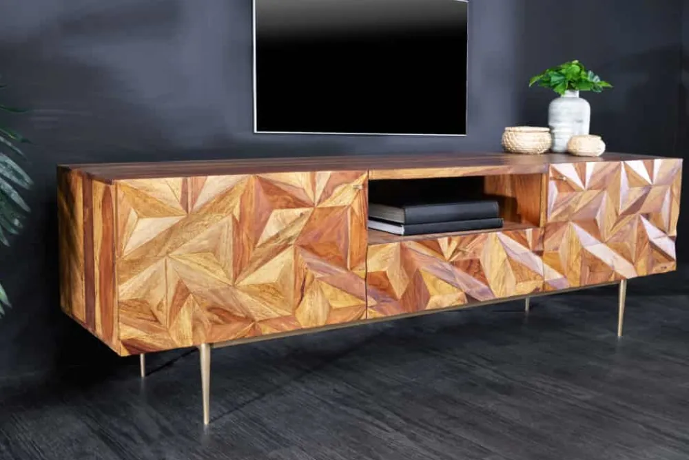 Riess-Ambiente Mehr...|Retro Möbel > Massives TV-Board ALPINE 160cm braun Sheesham stone finish Metall matt gold