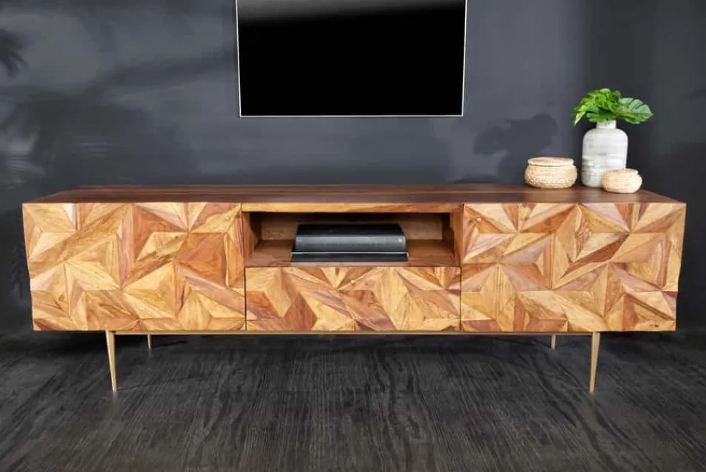 Riess-Ambiente Mehr...|Retro Möbel > Massives TV-Board ALPINE 160cm braun Sheesham stone finish Metall matt gold