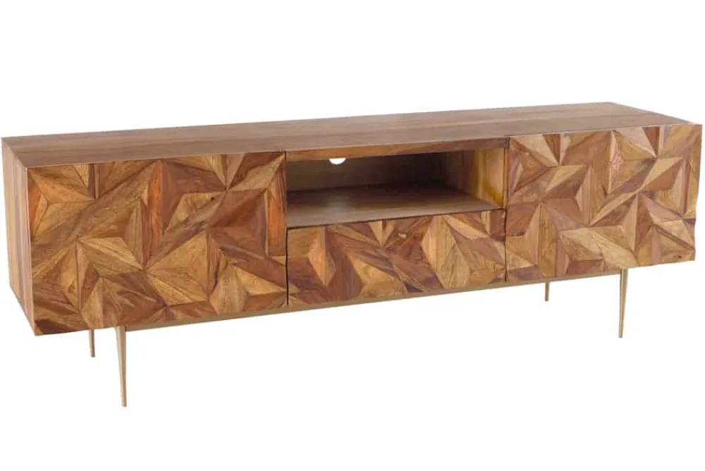 Riess-Ambiente Mehr...|Retro Möbel > Massives TV-Board ALPINE 160cm braun Sheesham stone finish Metall matt gold