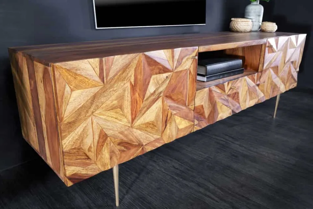 Riess-Ambiente Mehr...|Retro Möbel > Massives TV-Board ALPINE 160cm braun Sheesham stone finish Metall matt gold