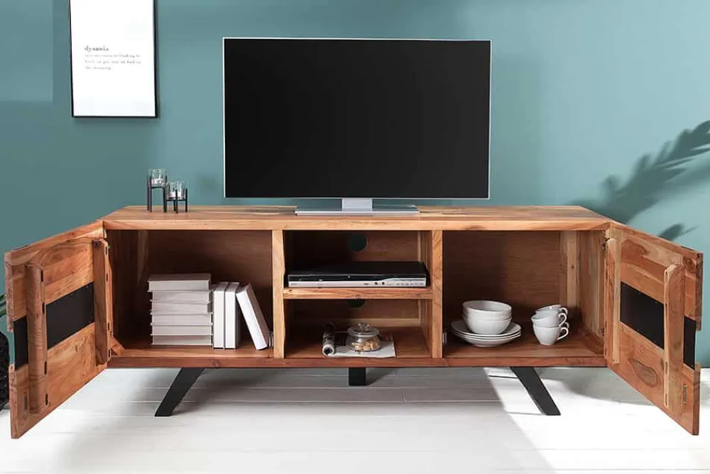 Riess-Ambiente Mehr...|Industrial Loft > Massives TV-Board AMAZONAS 160cm Akazie Metall Lowboard Baumkante
