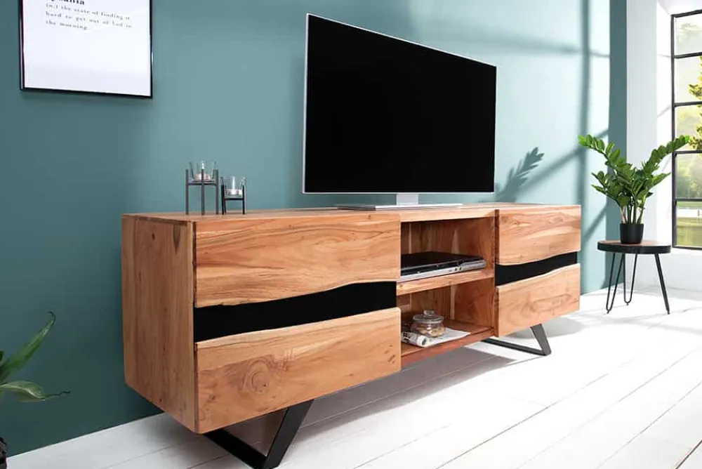 Riess-Ambiente Mehr...|Industrial Loft > Massives TV-Board AMAZONAS 160cm Akazie Metall Lowboard Baumkante