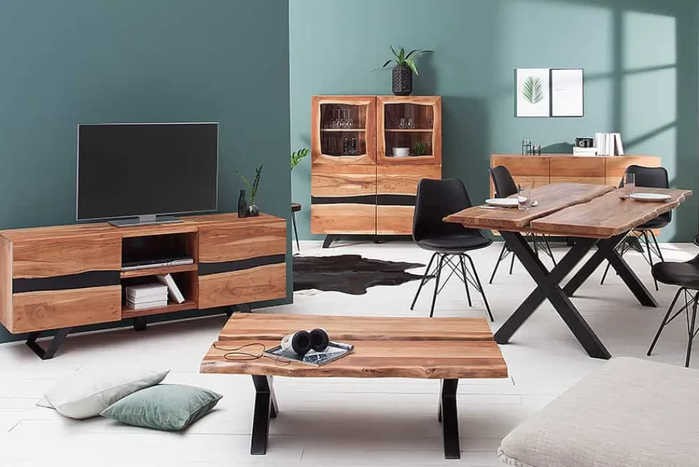 Riess-Ambiente Mehr...|Industrial Loft > Massives TV-Board AMAZONAS 160cm Akazie Metall Lowboard Baumkante