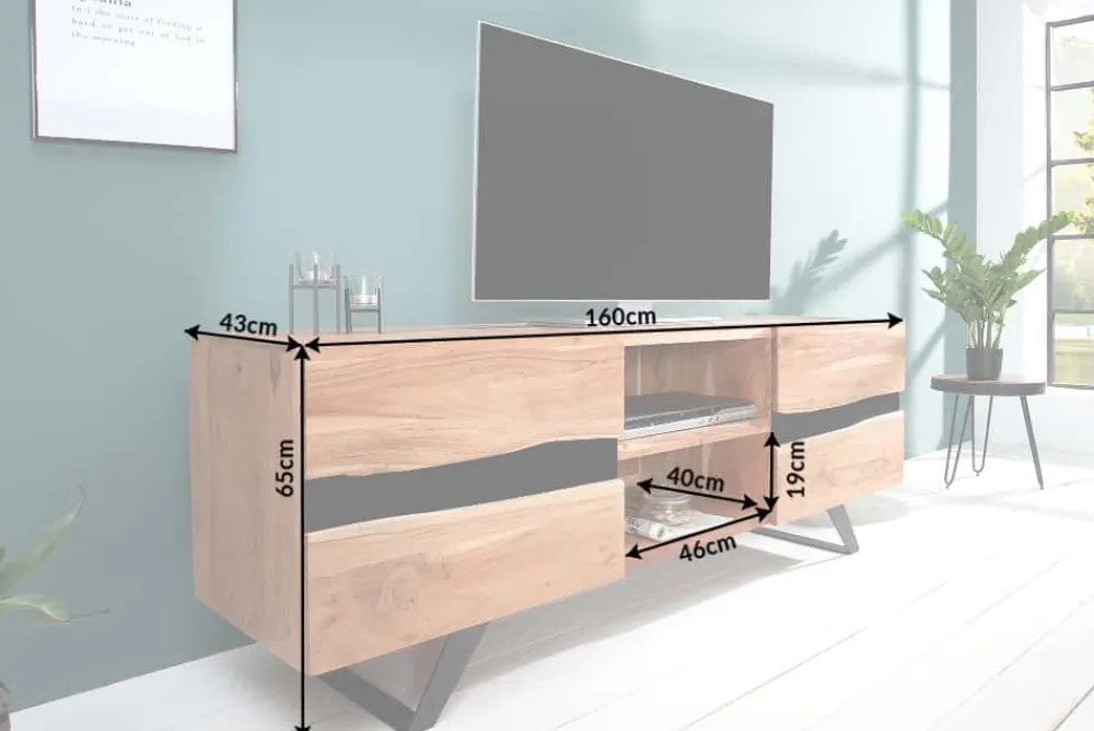 Riess-Ambiente Mehr...|Industrial Loft > Massives TV-Board AMAZONAS 160cm Akazie Metall Lowboard Baumkante