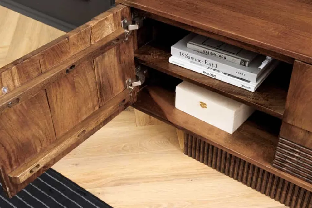 Riess-Ambiente Retro Möbel|Tv- & Lowboards > Massives TV-Board ART DECO 200cm braun Mangoholz Lowboard 3D-Front
