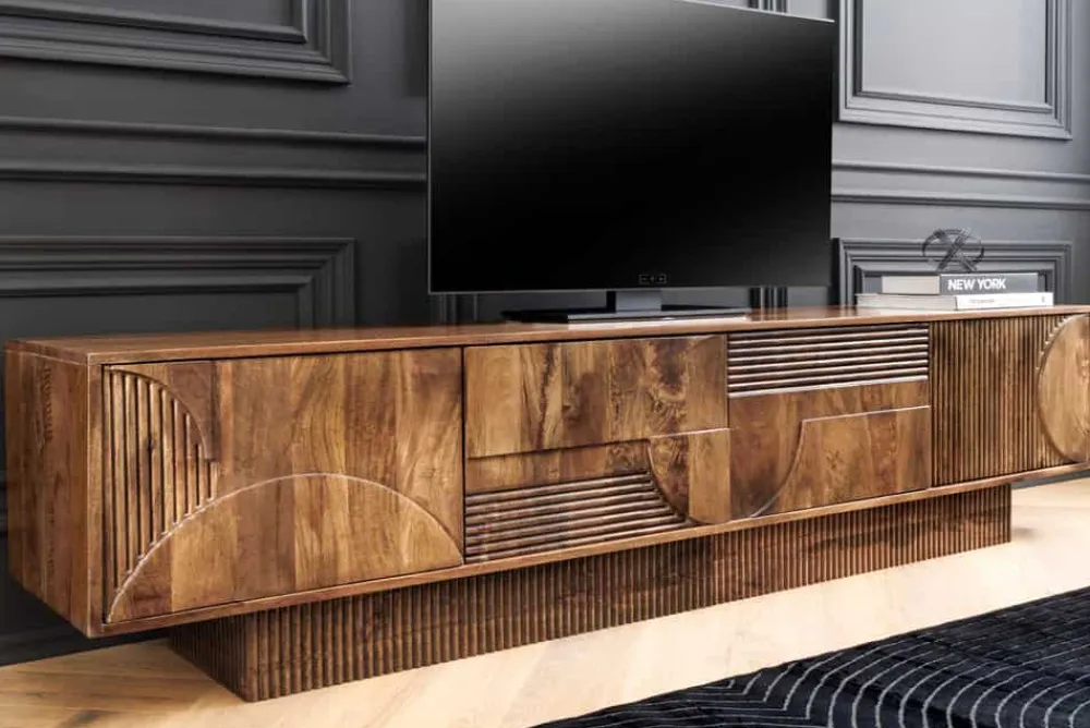 Riess-Ambiente Retro Möbel|Tv- & Lowboards > Massives TV-Board ART DECO 200cm braun Mangoholz Lowboard 3D-Front