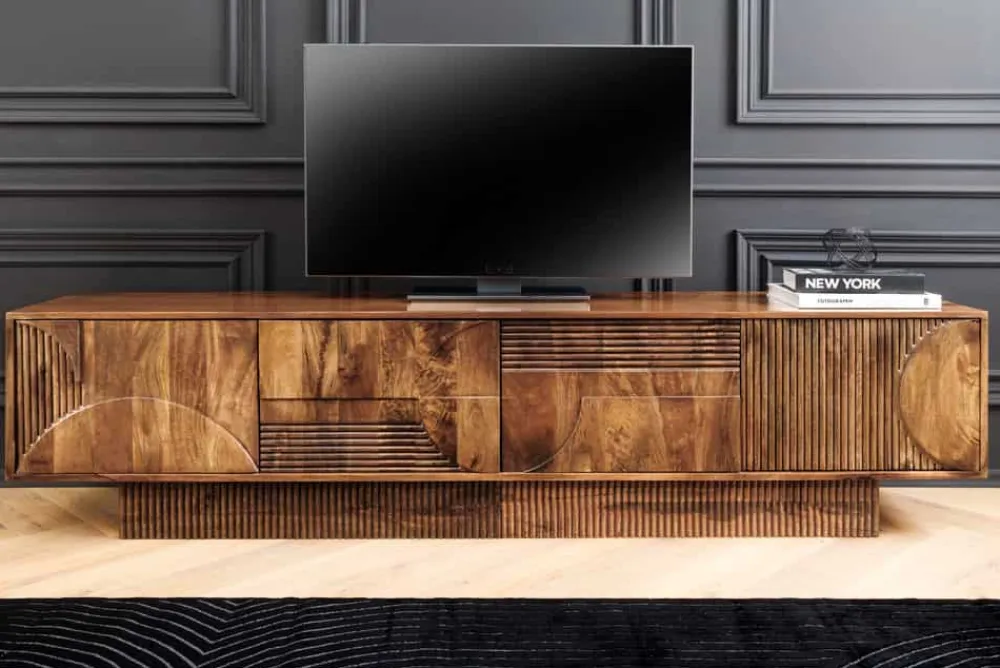 Riess-Ambiente Retro Möbel|Tv- & Lowboards > Massives TV-Board ART DECO 200cm braun Mangoholz Lowboard 3D-Front