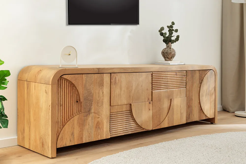 Riess-Ambiente Tv- & Lowboards|Mehr... > Massives TV-Board ART DECO 170cm cream finish beige Mangoholz abgerundet