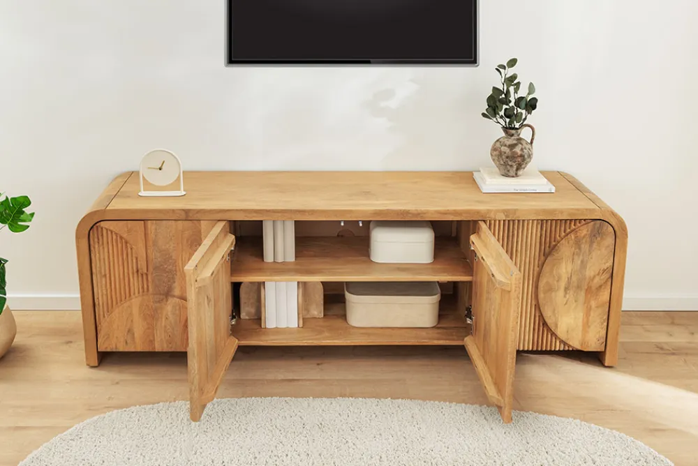 Riess-Ambiente Tv- & Lowboards|Mehr... > Massives TV-Board ART DECO 170cm cream finish beige Mangoholz abgerundet