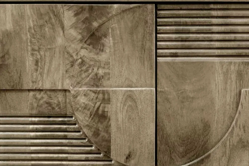 Riess-Ambiente Skandinavisch|Tv- & Lowboards > Massives TV-Board ART DECO 200cm grau Mangoholz Lowboard 3D-Front