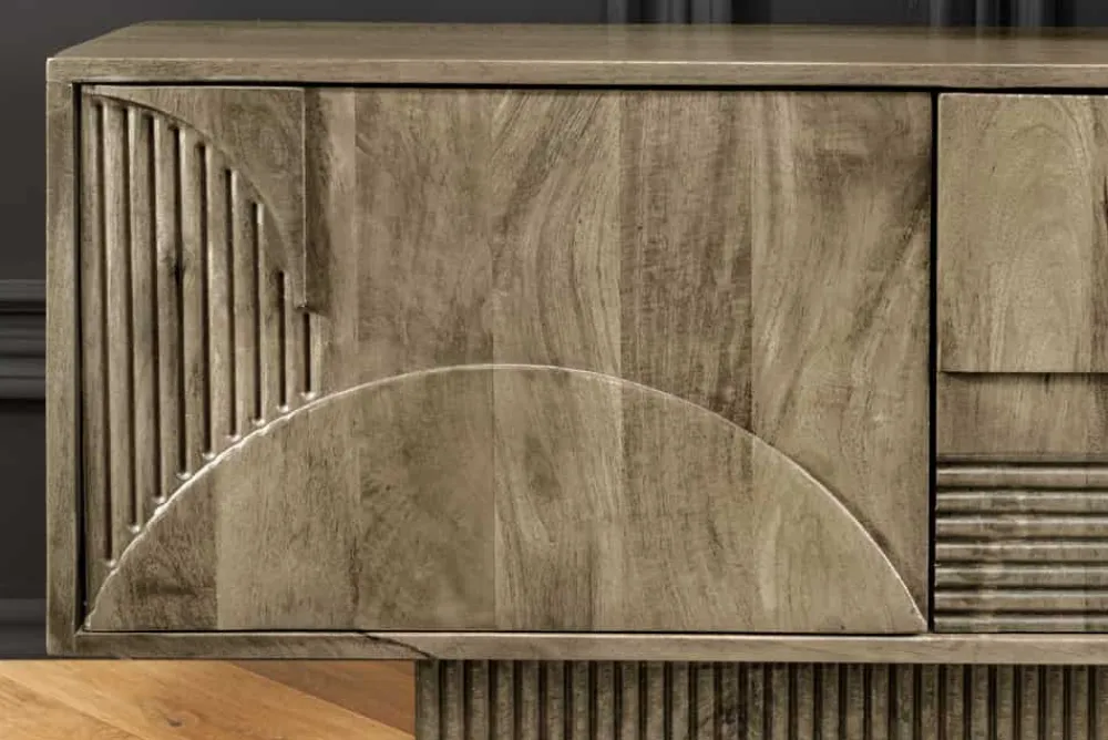 Riess-Ambiente Skandinavisch|Tv- & Lowboards > Massives TV-Board ART DECO 200cm grau Mangoholz Lowboard 3D-Front