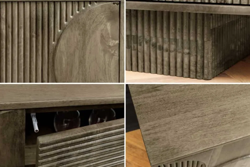 Riess-Ambiente Skandinavisch|Tv- & Lowboards > Massives TV-Board ART DECO 200cm grau Mangoholz Lowboard 3D-Front