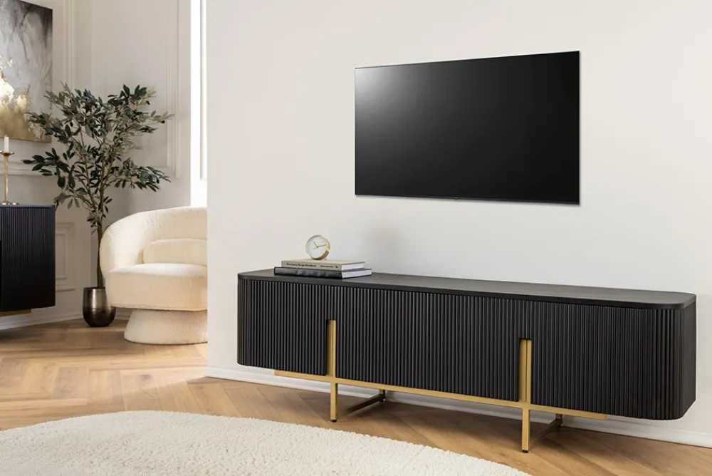Riess-Ambiente Retro Möbel|Tv- & Lowboards > Massives TV-Board GATSBY 160cm schwarz gold Mangoholz Retro Lowboard