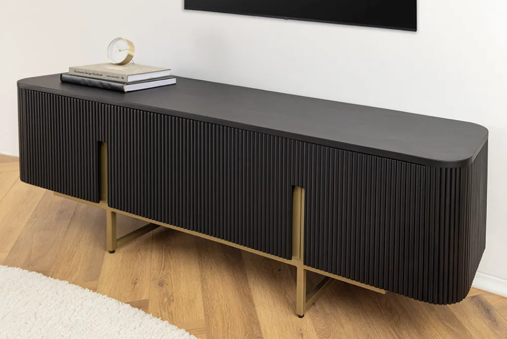 Riess-Ambiente Retro Möbel|Tv- & Lowboards > Massives TV-Board GATSBY 160cm schwarz gold Mangoholz Retro Lowboard