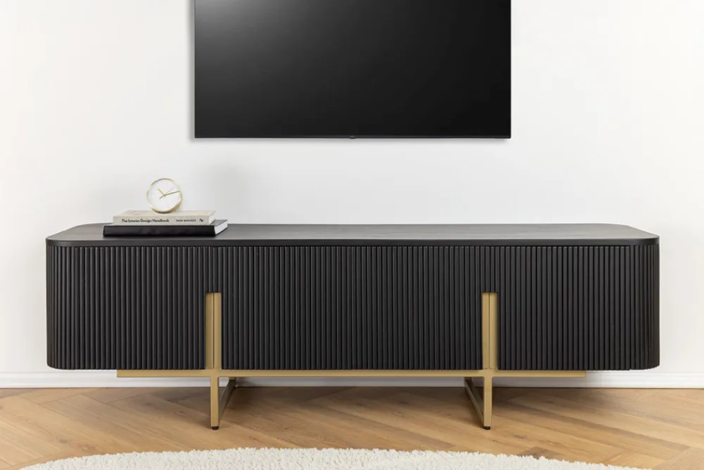 Riess-Ambiente Retro Möbel|Tv- & Lowboards > Massives TV-Board GATSBY 160cm schwarz gold Mangoholz Retro Lowboard