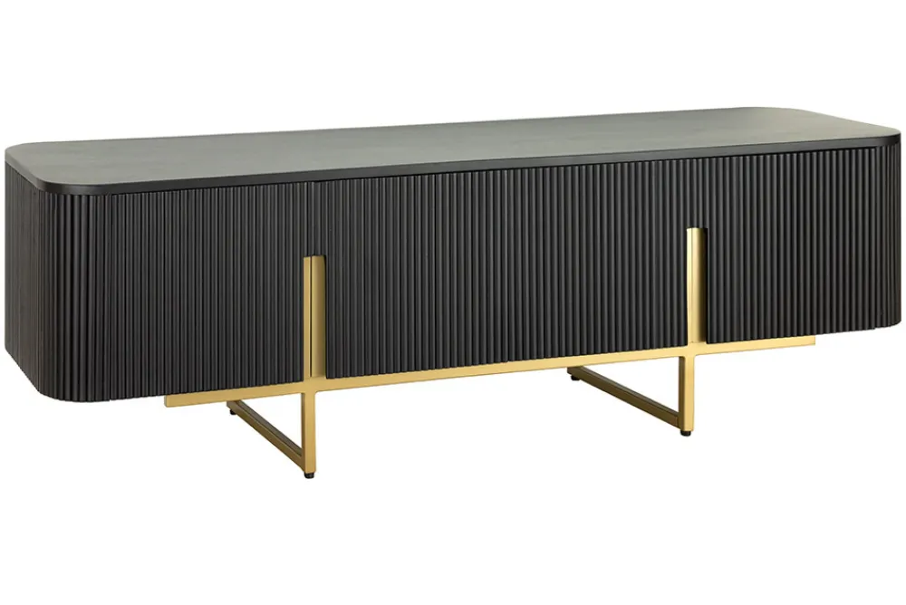 Riess-Ambiente Retro Möbel|Tv- & Lowboards > Massives TV-Board GATSBY 160cm schwarz gold Mangoholz Retro Lowboard